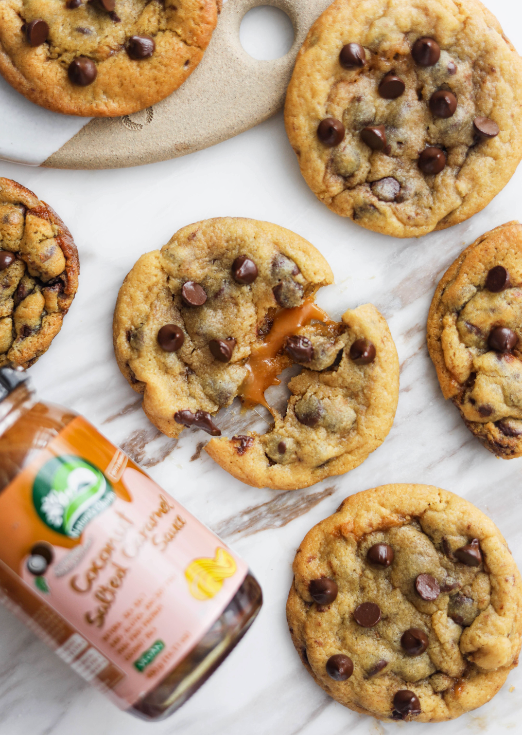 Caramel stuffed chocolate chip cookies